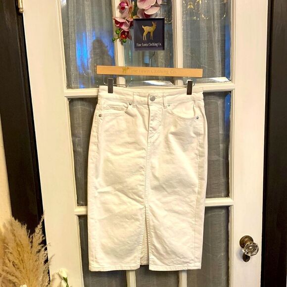 Loft White Denim Slit Front Skirt - Picture 1 of 12